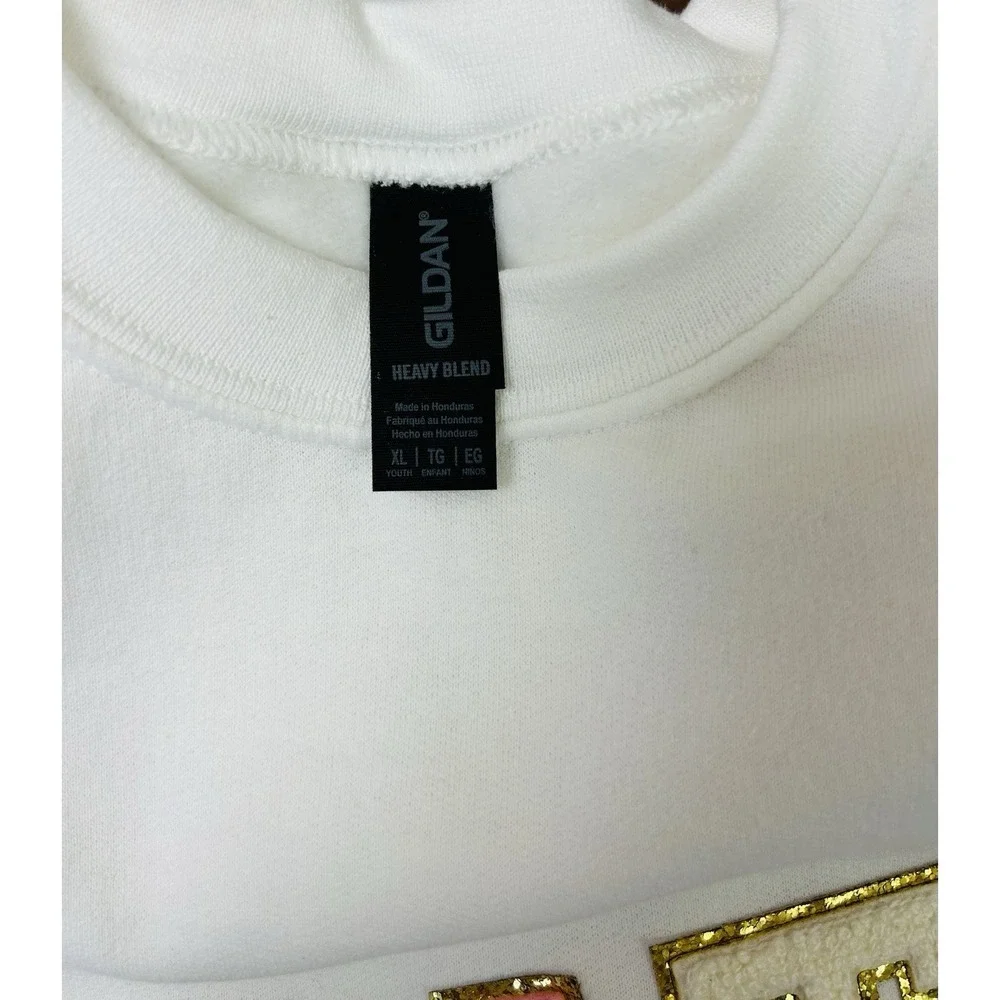 Gildan Youth XL White Sweatshirt Raised FAITH‎ Letters Multicolor Christian Gift